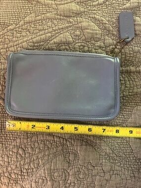 Vintage Coach Blue Leather Cosmetic Pouch Bag Zippered with Ticking Interior Tag